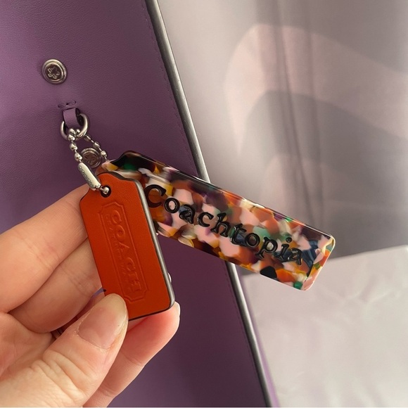 COACH Coachtopia Purple Orange Cloud Handle Tote Leather CT383 Crossbody NWOT - Picture 3 of 16